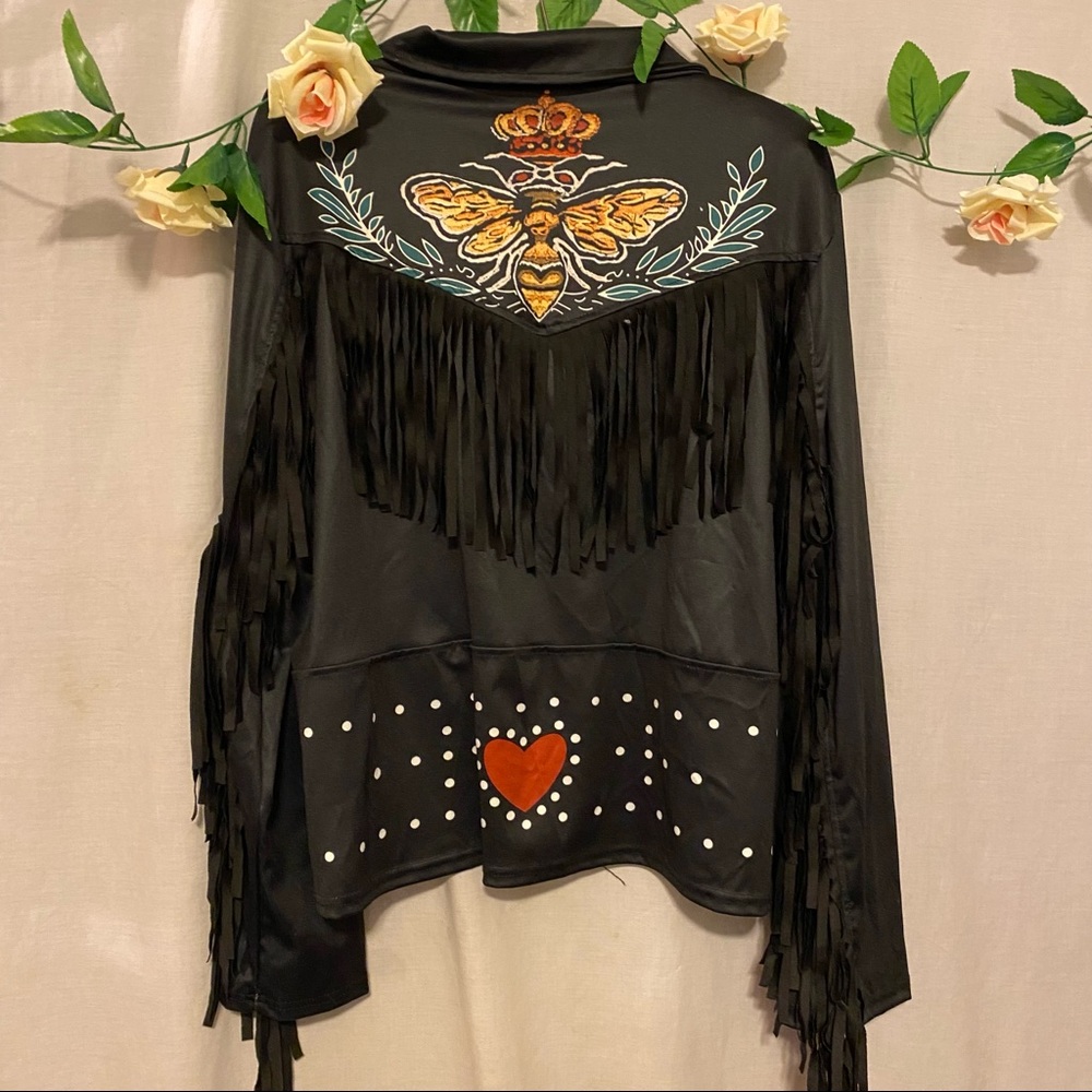 ✨3/$10✨ Queen Bee Fringe Black Sleeve Zip Up Jacket